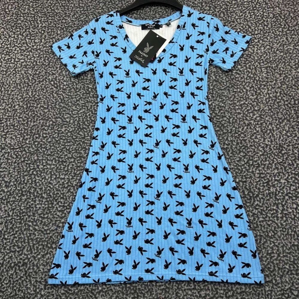 PLAYBOY Blue and Black Patterned Collar
